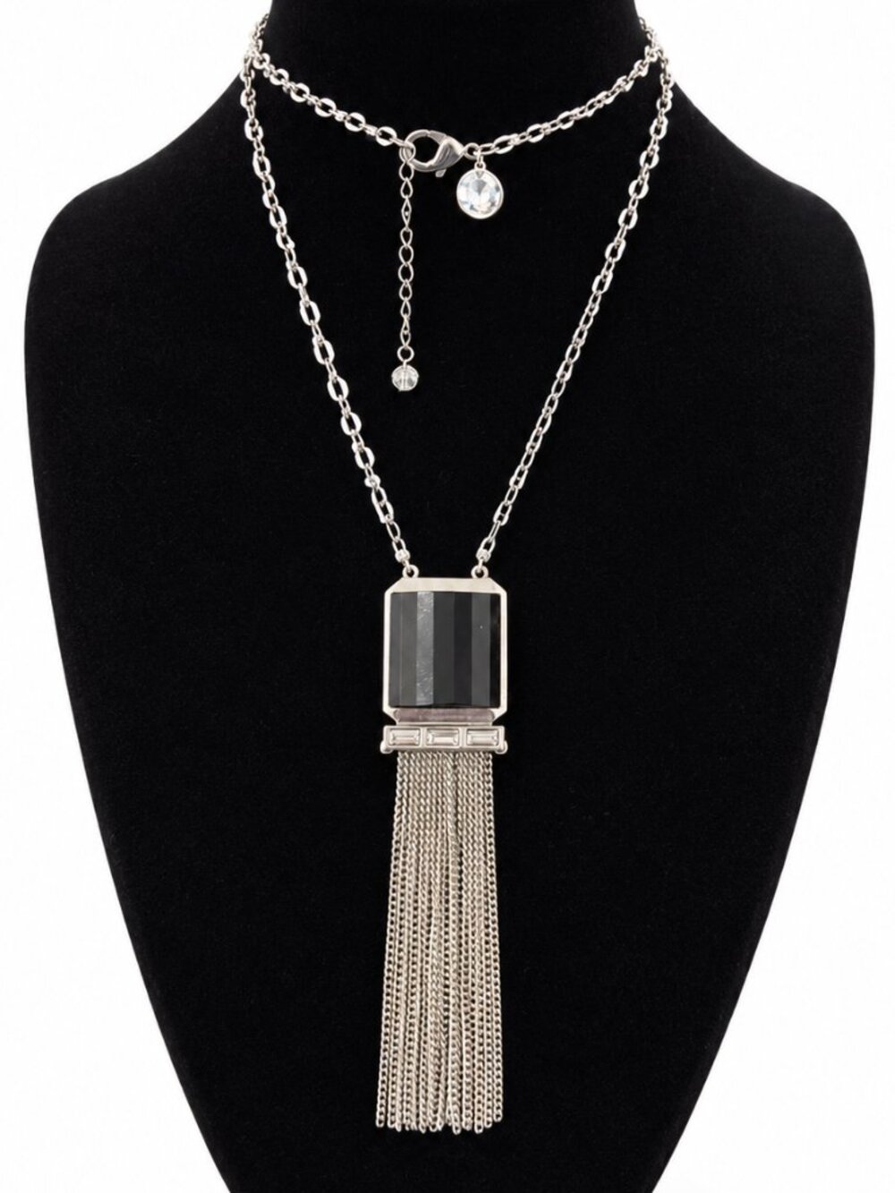 WHBM White House Black Market Black Pendant Tassel Necklace